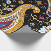 美しいペイズリーパターン黒カラフル ラッピングペーパー (角)