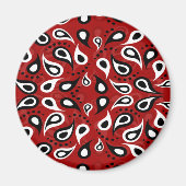 美しいペイズリー白の黒と赤のパターン マグネット (正面)
