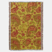 美しいペイズリー|オリーブ色のシトロンのバーガンディ スローブランケット (正面縦)