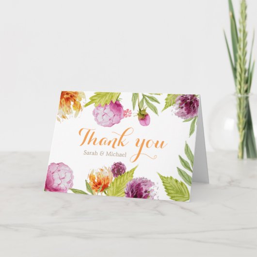 美しいペイントの花模様のサンキュー スクリプト サンキューカード (正面)