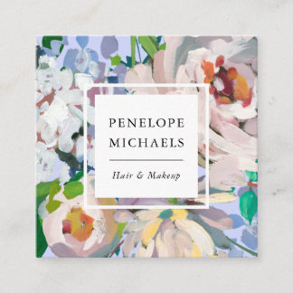 美しいペリウィンクルブルーに水彩フラワーデザイン スクエア名刺