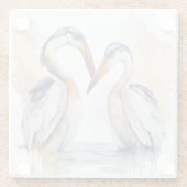 美しいペリカンカップル、ペリカンラブボンド ガラスコースター (裏面)