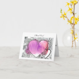 美しいペンとインクと水彩のバレンタイン カード