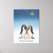 美しいペンギンの家族の水色 キャンバスプリント (正面)