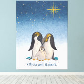 美しいペンギンの家族の水色 キャンバスプリント (インサイチュ (ウッドフロア))