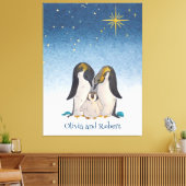 美しいペンギンの家族の水色 キャンバスプリント (インサイチュ (リビング))