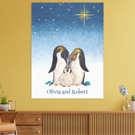 美しいペンギンの家族の水色 キャンバスプリント (インサイチュ (リビング))