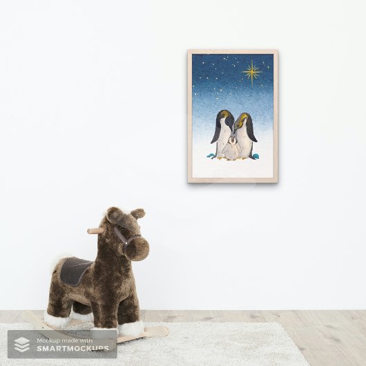 美しいペンギンの家族の水色 ポスター