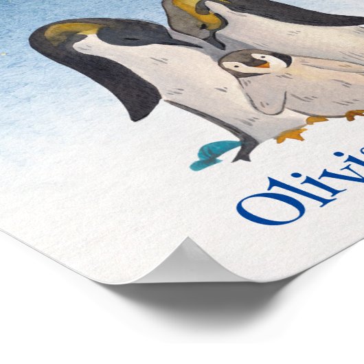 美しいペンギンの家族の水色 ポスター (角)