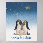 美しいペンギンの家族の水色 ポスター (正面)