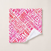 美しいページェント – ピンク美しいページェント単語プリント バスタオルセット (ウォッシュタオル)