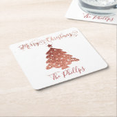 美しいホイルフェイクメリークリスマス スクエアペーパーコースター (アングル)