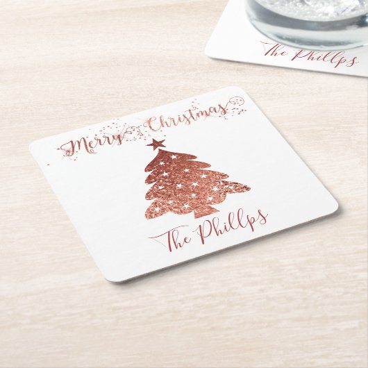 美しいホイルフェイクメリークリスマス スクエアペーパーコースター (アングル)