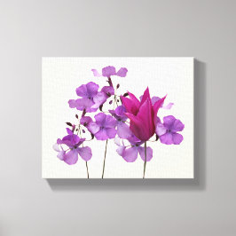 美しいホットピンクのチューリップ紫色の花のフローラ キャンバスプリント