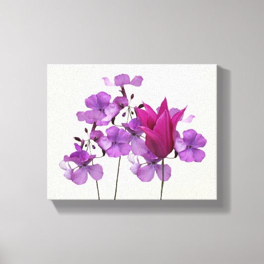 美しいホットピンクのチューリップ紫色の花のフローラ キャンバスプリント (正面)