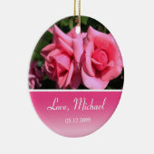 美しいホットピンクのバラ花バレンタインデー セラミックオーナメント (右)