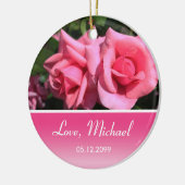 美しいホットピンクのバラ花バレンタインデー セラミックオーナメント (左)