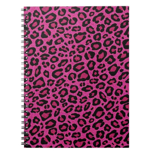 美しいホットピンクヒョウの皮グリッターの輝き ノートブック (正面)