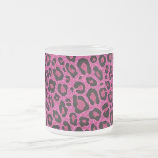 美しいホットピンクヒョウの皮グリッターの輝き フロストグラスマグカップ (中央)