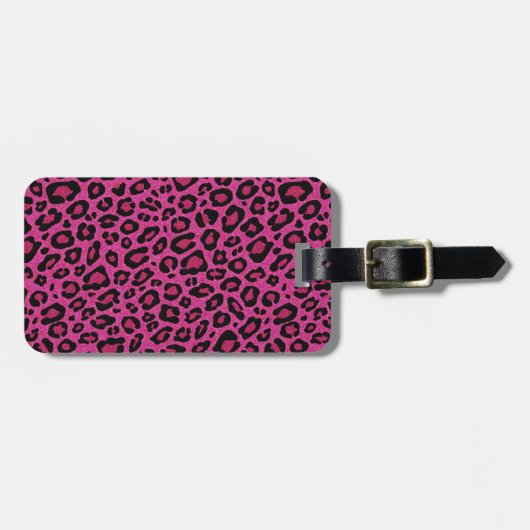 美しいホットピンクヒョウの皮グリッターの輝き ラゲッジタグ (正面横)