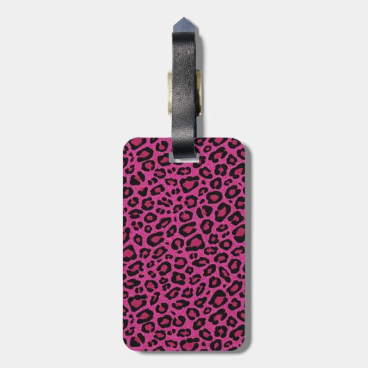 美しいホットピンクヒョウの皮グリッターの輝き ラゲッジタグ (裏面縦)