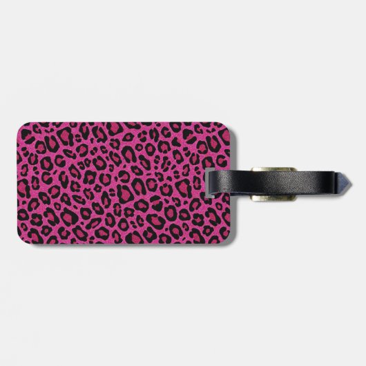 美しいホットピンクヒョウの皮グリッターの輝き ラゲッジタグ (裏面横)