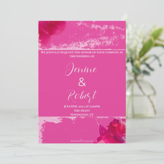 美しいホットピンク結婚式招待状 招待状 (スタンド正面)