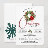 美しいホリデーシーズンのリース、クリスマスパーティー 招待状 (正面/裏面)
