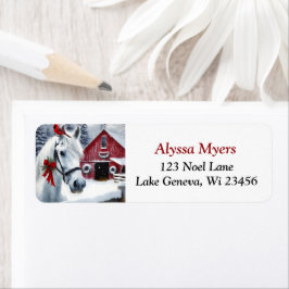 美しいホリデーホースと(鳥)ショウジョウコウカンチョウクリスマス ラベル