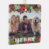 美しいホリデーボタニカルメリータイプフォト セラミックオーナメント (右)
