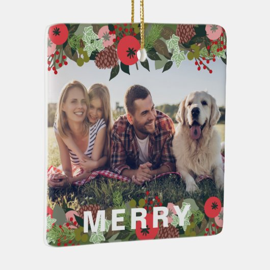 美しいホリデーボタニカルメリータイプフォト セラミックオーナメント (右)