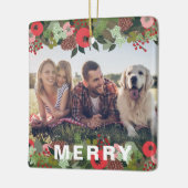 美しいホリデーボタニカルメリータイプフォト セラミックオーナメント (左)