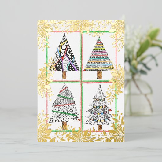 美しいホリーとオーナメントクリスマス恵みF 箔招待状 (立ち正面)