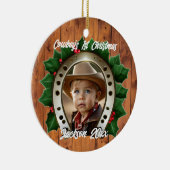美しいホリーと馬蹄型の初めてのクリスマス セラミックオーナメント (右)