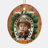 美しいホリーと馬蹄型の初めてのクリスマス セラミックオーナメント (左)