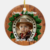 美しいホリーと馬蹄型の初めてのクリスマス セラミックオーナメント (裏面)