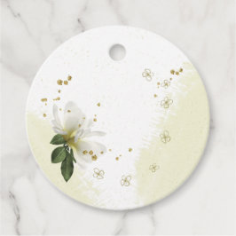 美しいホワイトゴールドの花と新緑のギフトタグ フェイバータグ