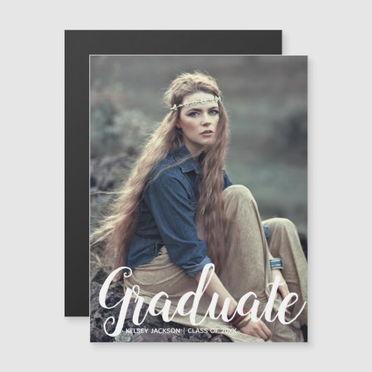 美しいホワイトスクリプトシックな大学院フォトマグネット (正面/裏面)