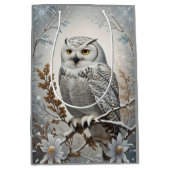 美しいホワイトスノーウィークフクロウ冬テーマ ミディアムペーパーバッグ (正面)