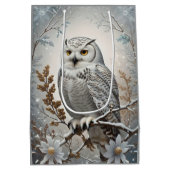 美しいホワイトスノーウィークフクロウ冬テーマ ミディアムペーパーバッグ (裏面)