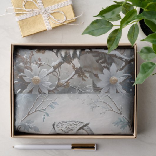 美しいホワイトスノーウィークフクロウ冬テーマ 薄葉紙 (ギフト)