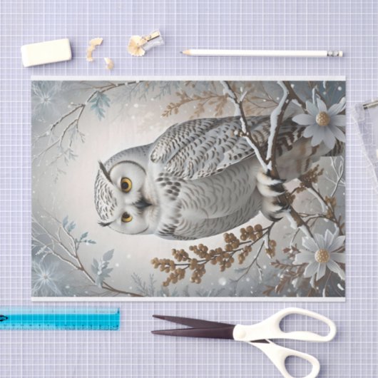 美しいホワイトスノーウィークフクロウ冬テーマ 薄葉紙 (クラフト)