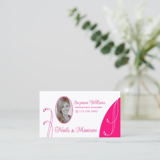 美しいホワイトピンクシック華美ポートレート写真 名刺 (スタンド正面)