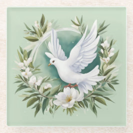 美しいホワイトピース鳩 ガラスコースター