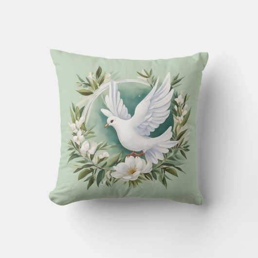 美しいホワイトピース鳩 クッション (正面)