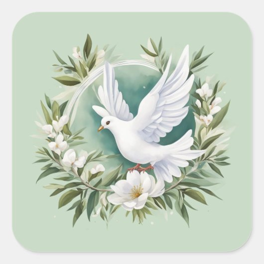 美しいホワイトピース鳩 スクエアシール (正面)
