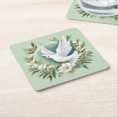美しいホワイトピース鳩 スクエアペーパーコースター (アングル)