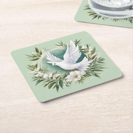 美しいホワイトピース鳩 スクエアペーパーコースター (アングル)