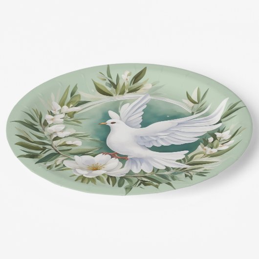 美しいホワイトピース鳩 ペーパープレート (アングル)