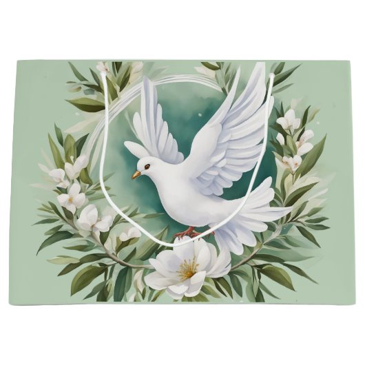 美しいホワイトピース鳩 ラージペーパーバッグ (正面)
